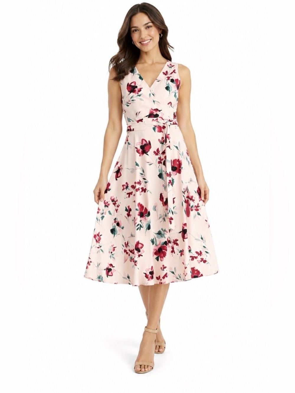 Ralph Lauren Blush Pink Floral Maxi Wrap Dress Party Cocktail Church